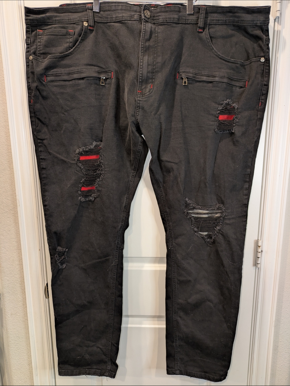 Makobi M1910 Sanibel Black Distressed Jeans Red Suede 50x34 Big & Tall